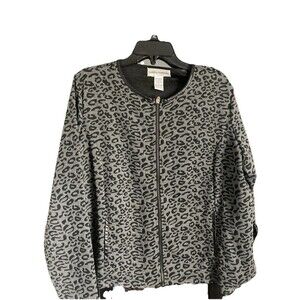 Cathy Daniels Women’s XL Jacket Faux Leather Trim Animal Print Gray & Black Zip